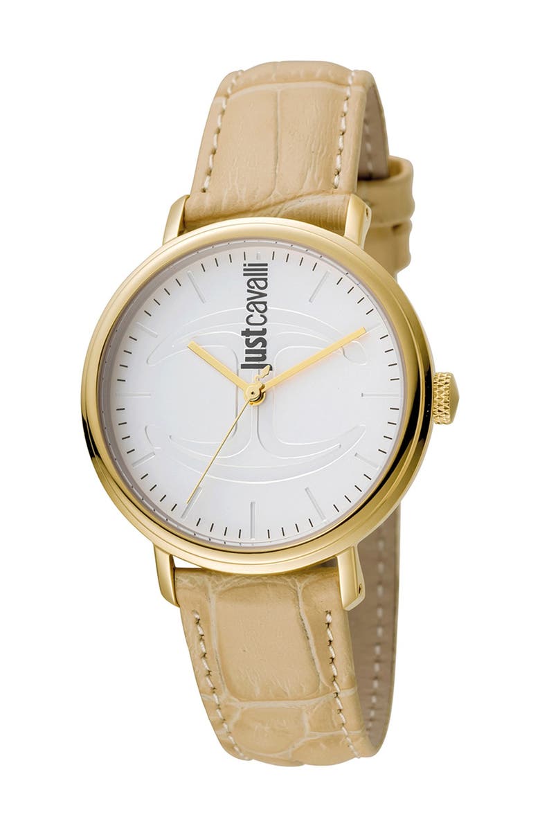 Just Cavalli Women's Quartz Embossed Leather Strap Watch, 34mm, Main, color, 