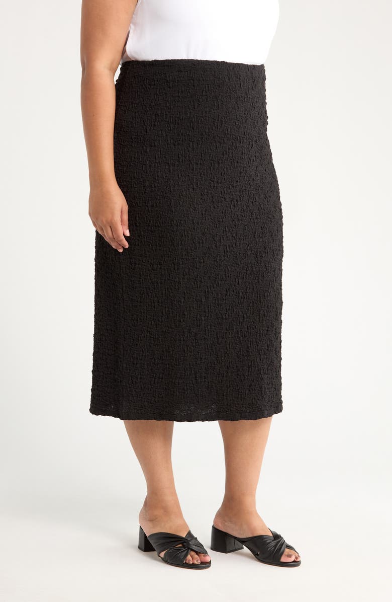 Eileen Fisher Textured Organic Cotton Blend Pencil Skirt, Alternate, color, Black