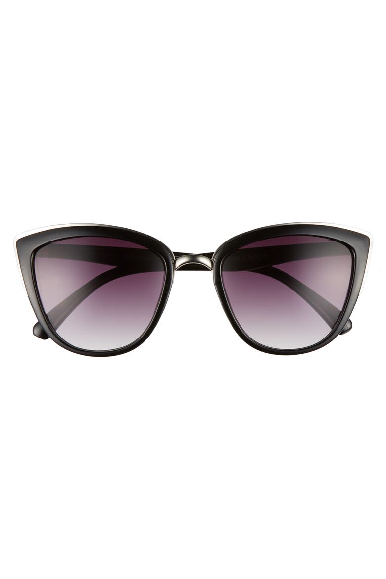 55mm Metal Rim Cat Eye Sunglasses, Alternate, color, BLACK