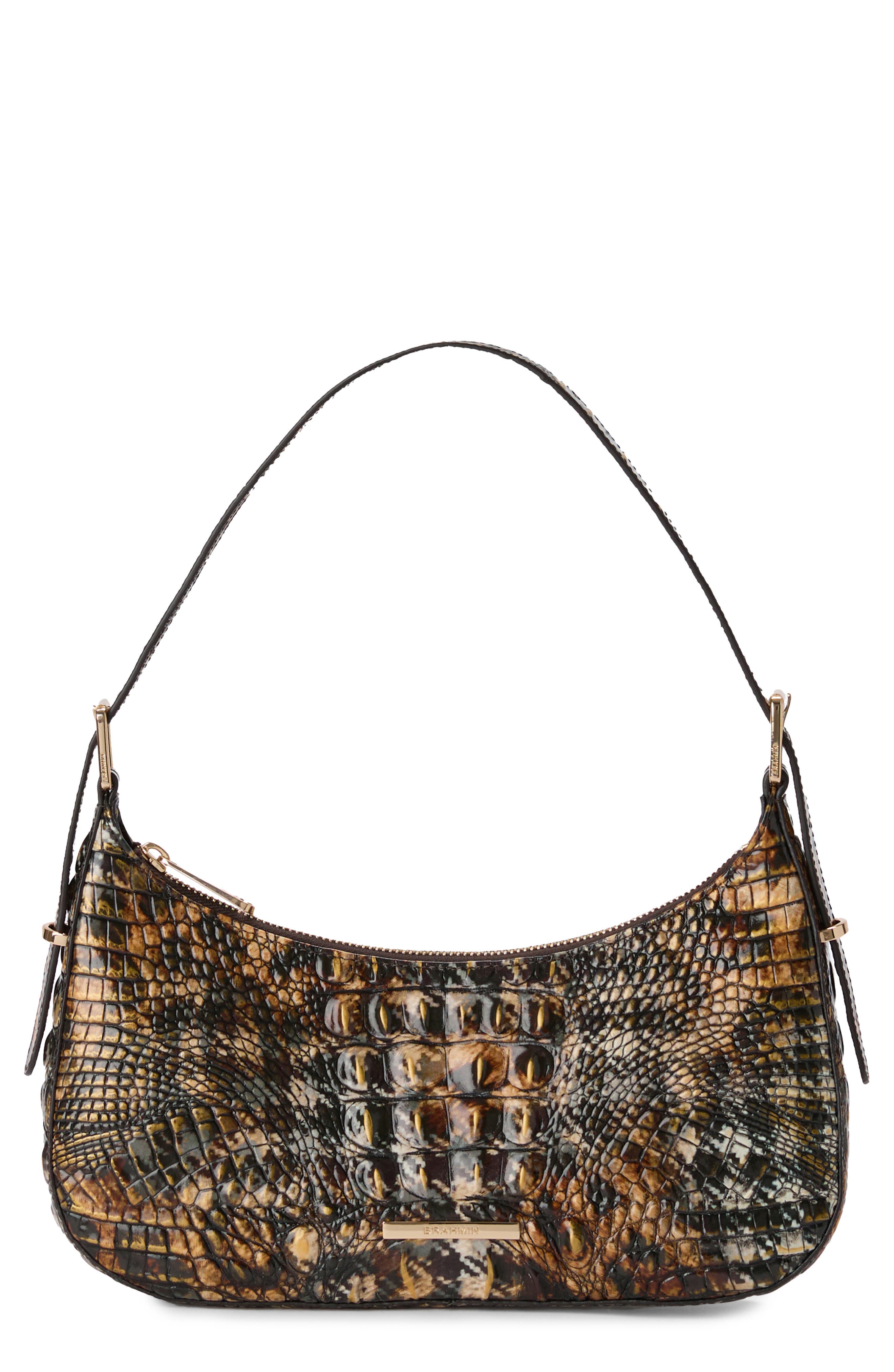 Brahmin Kyrie Croc Embossed Leather Shoulder Bag, Main, color, 