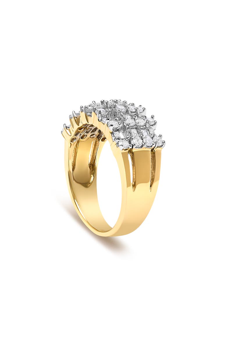 14K Yellow Gold 1.0 Cttw Round and Baguette Diamond Multi-Row Band Ring, Alternate, color, Yellow Gold