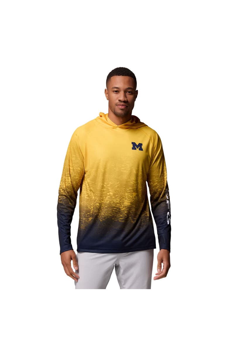 Columbia Men's Columbia  Maize Michigan Wolverines PFG Gradient Water Super Terminal Tackle Hoodie Omni-Wick T-Shirt, Main, color, 