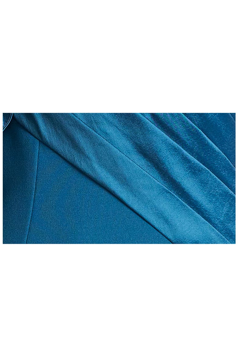 Draped One-Shoulder Mixed Media Gown, Alternate, color, CERULEAN