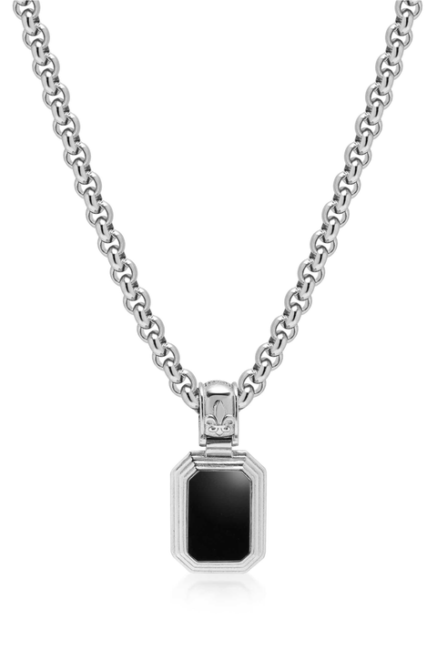 Sterling Silver Necklace with Two-in-One Turquoise and Black Onyx Pendant