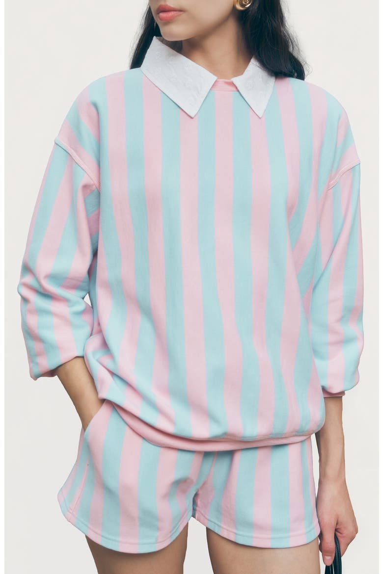 Monroe Stripe Mini Shorts, Alternate, color, PINK BLUE