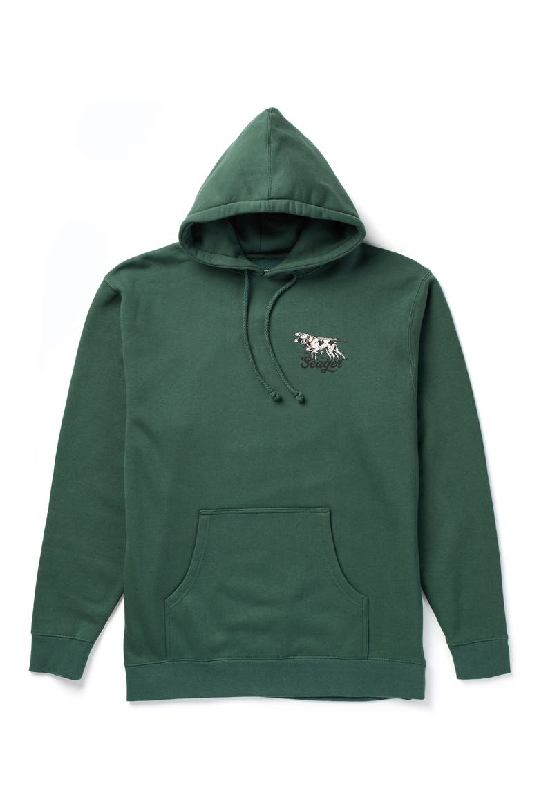Pointed Cotton Blend Graphic Hoodie, Main, color, ALPINE GREEN