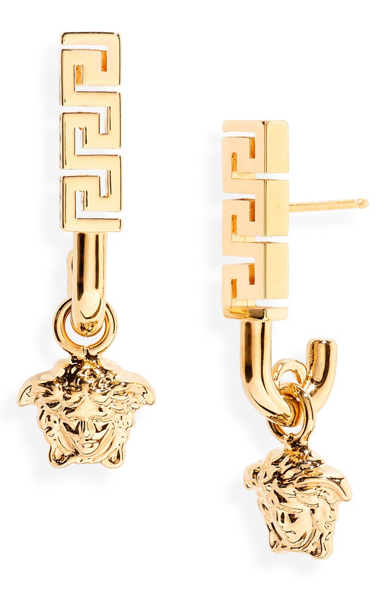 Versace Medusa Greca Drop Earrings, Main, color, 
