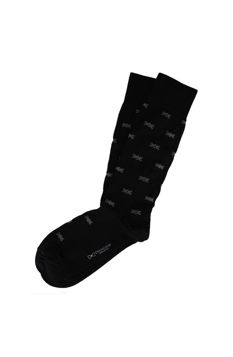 Trafalgar Dapper Bow Tie Novelty Mid Calf Mercerized Cotton Socks, Alternate, color, Black
