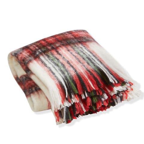 Red Multi Tartan Check Throw Blanket Cozy Acrylic Christmas