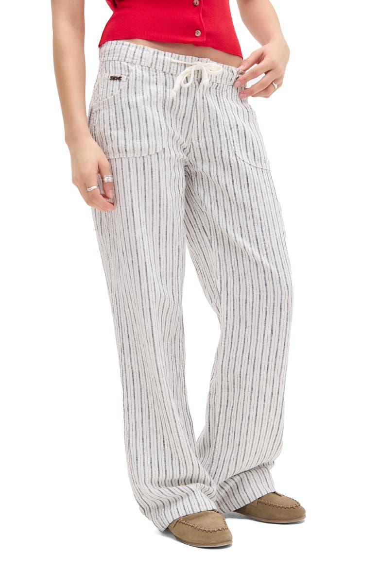 Drawstring Wide Leg Linen & Cotton Blend Pants, Main, color, WHITE
