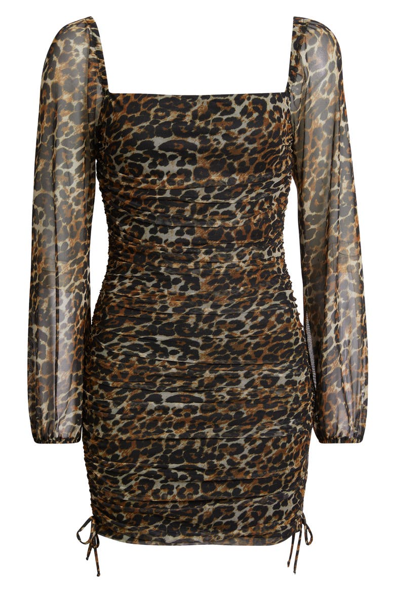 Leopard Print Long Sleeve Minidress, Alternate, color, BLACK/ BROWN