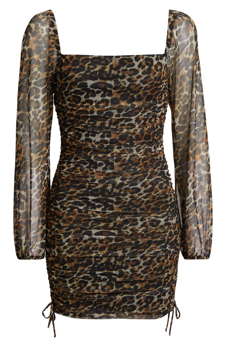 Jump Apparel Leopard Print Long Sleeve Minidress, Alternate, color, Black/ Brown