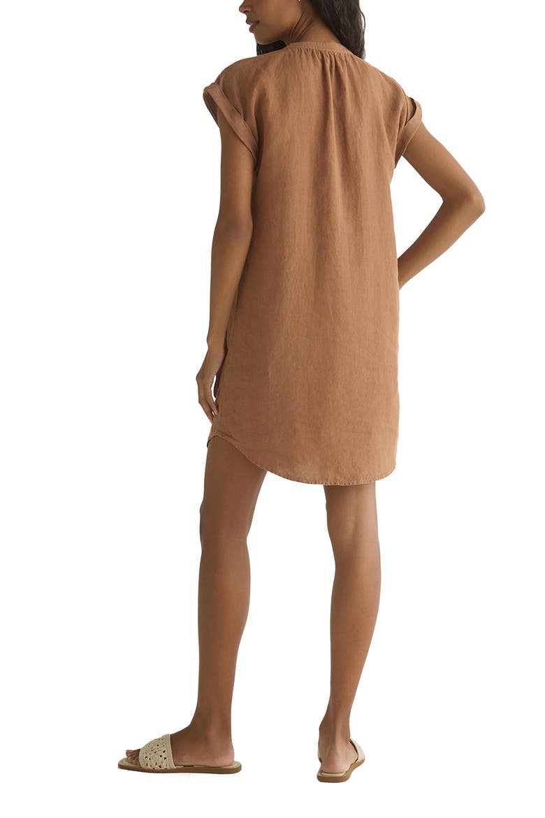 Cap Sleeve Linen Henley Minidress, Alternate, color, COASTAL BROWN