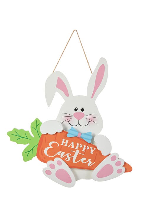 14"H Happy Easter Wooden Bunny and Carrot Door Hanger