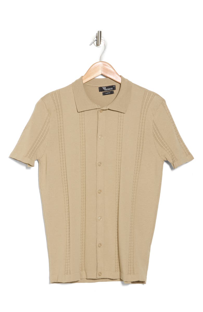 T.R. PREMIUM Knit Short Sleeve Button-Up Shirt, Alternate, color, Sand