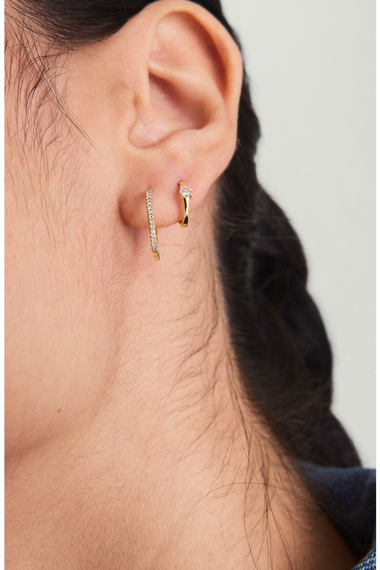 Single Colored Mini Hoop Earring, Alternate, color, 10k Gold / Lab White Sapphire