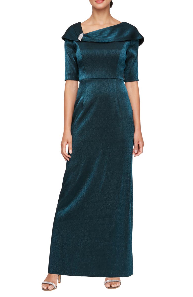 Alex Evenings Foldover Column Gown, Main, color, 