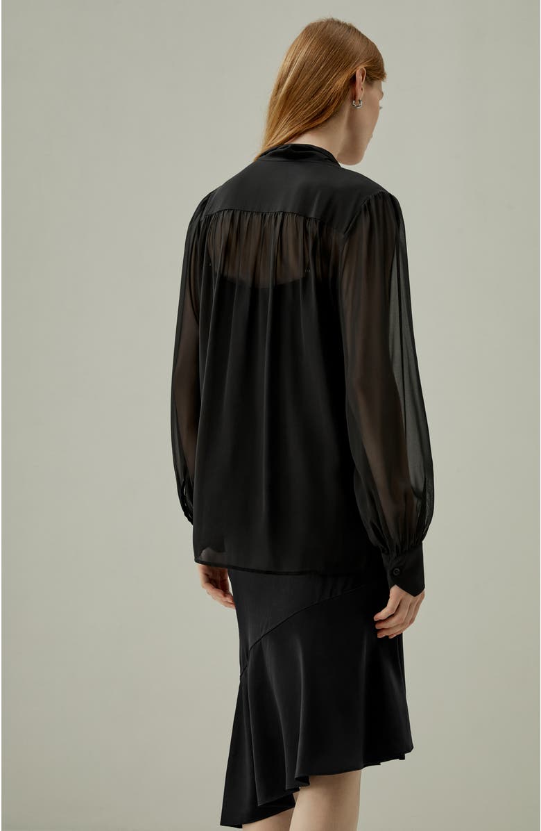 Lilysilk Bow Tie Sheer and Lightweight Silk Jasmine Blouse, Alternate, color, Black
