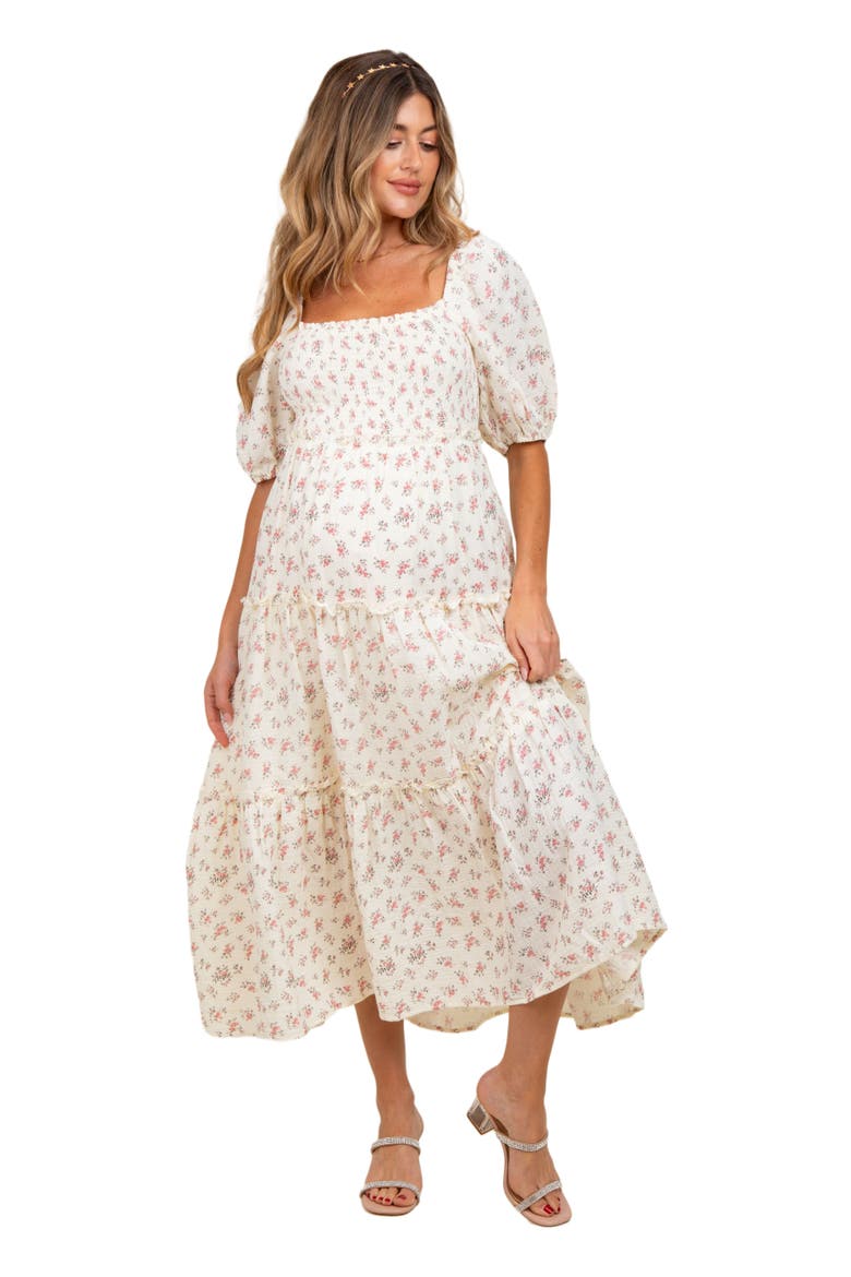Floral Smocked Ruffle Tiered Maxi Dress, Alternate, color, Pink