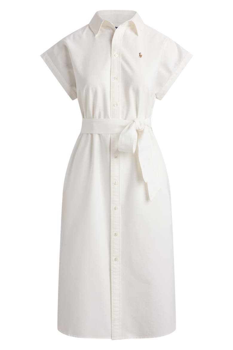 Belted Cotton Midi Oxford Shirtdress, Alternate, color, BSR WHITE