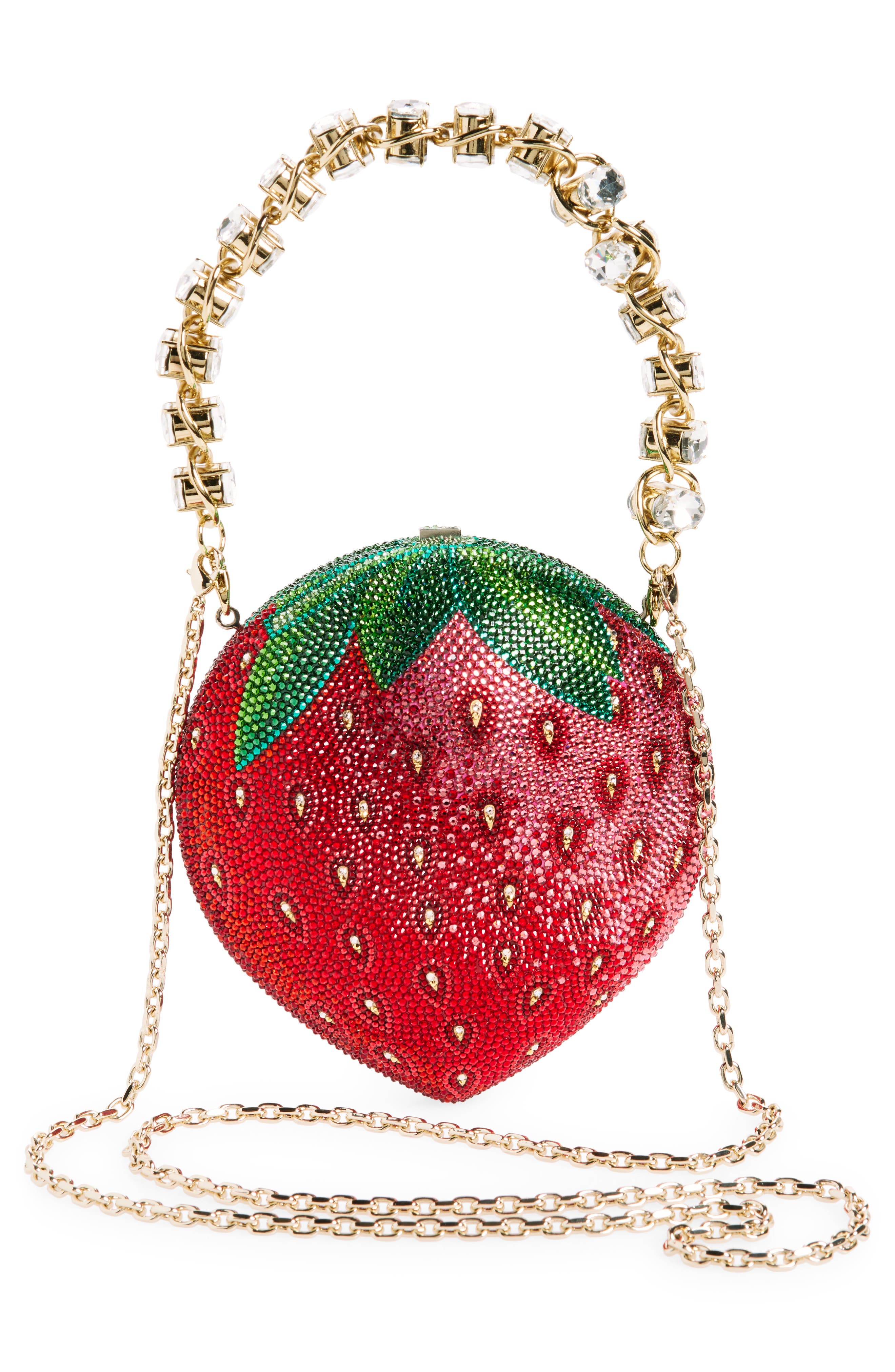 JUDITH LEIBER COUTURE Crystal Embellished Strawberry Clutch, Alternate, color, Silver Light Siam Multi