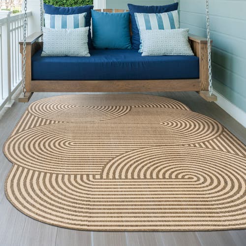 Jonathan Y Margot Modern Geometric Arch Stripe Indoor/outdoor Shaped Area Rug In Beige/brown