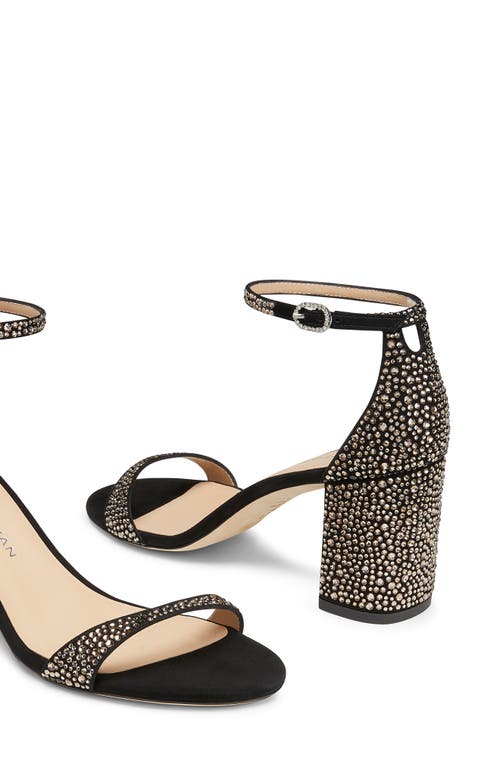 Stuart Weitzman Nudist Embellished Block Ankle-strap Sandals In Jet Hematite/black