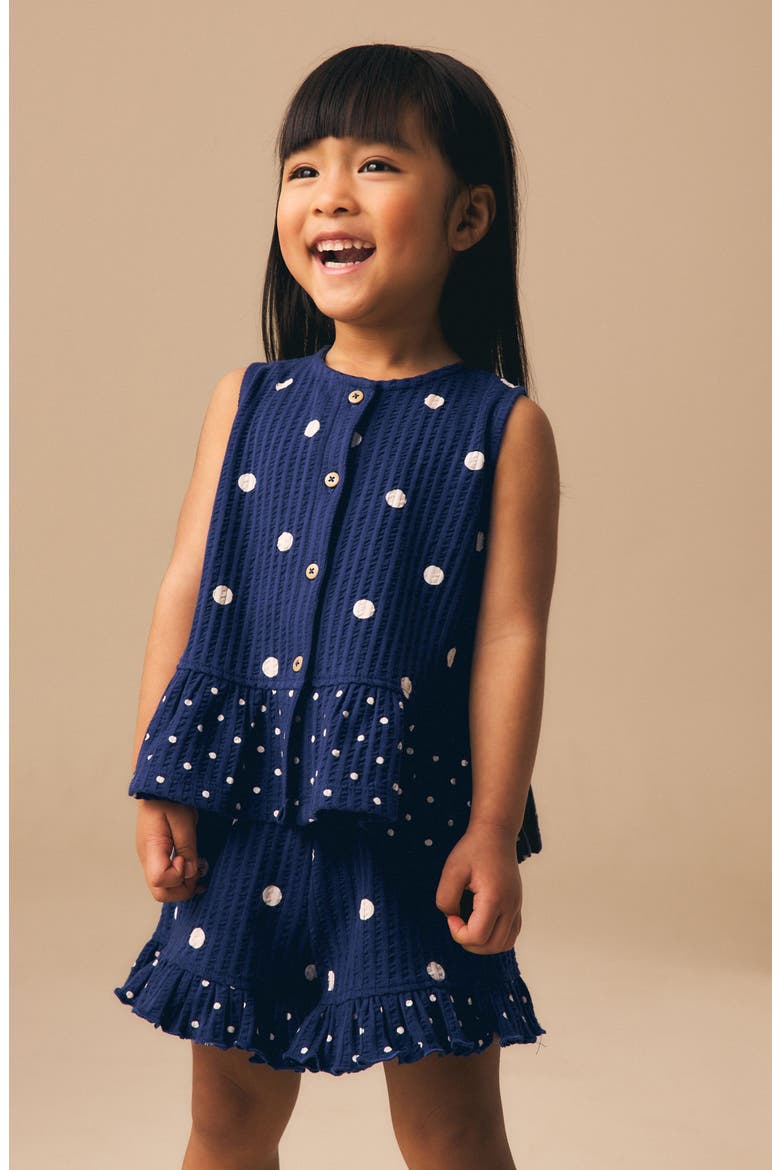 Kids' Polka Dot Peplum Top & Shorts Set, Alternate, color, BLUE