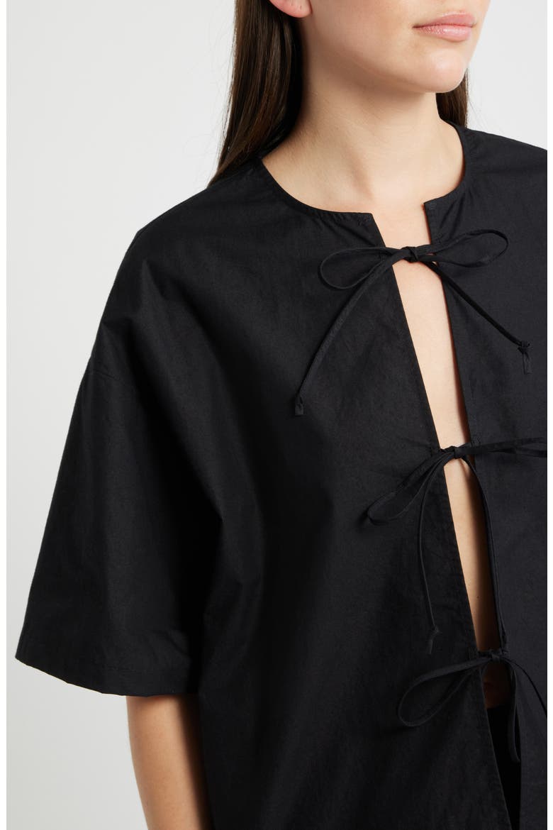 Evadne Tie Front Top, Alternate, color, BLACK