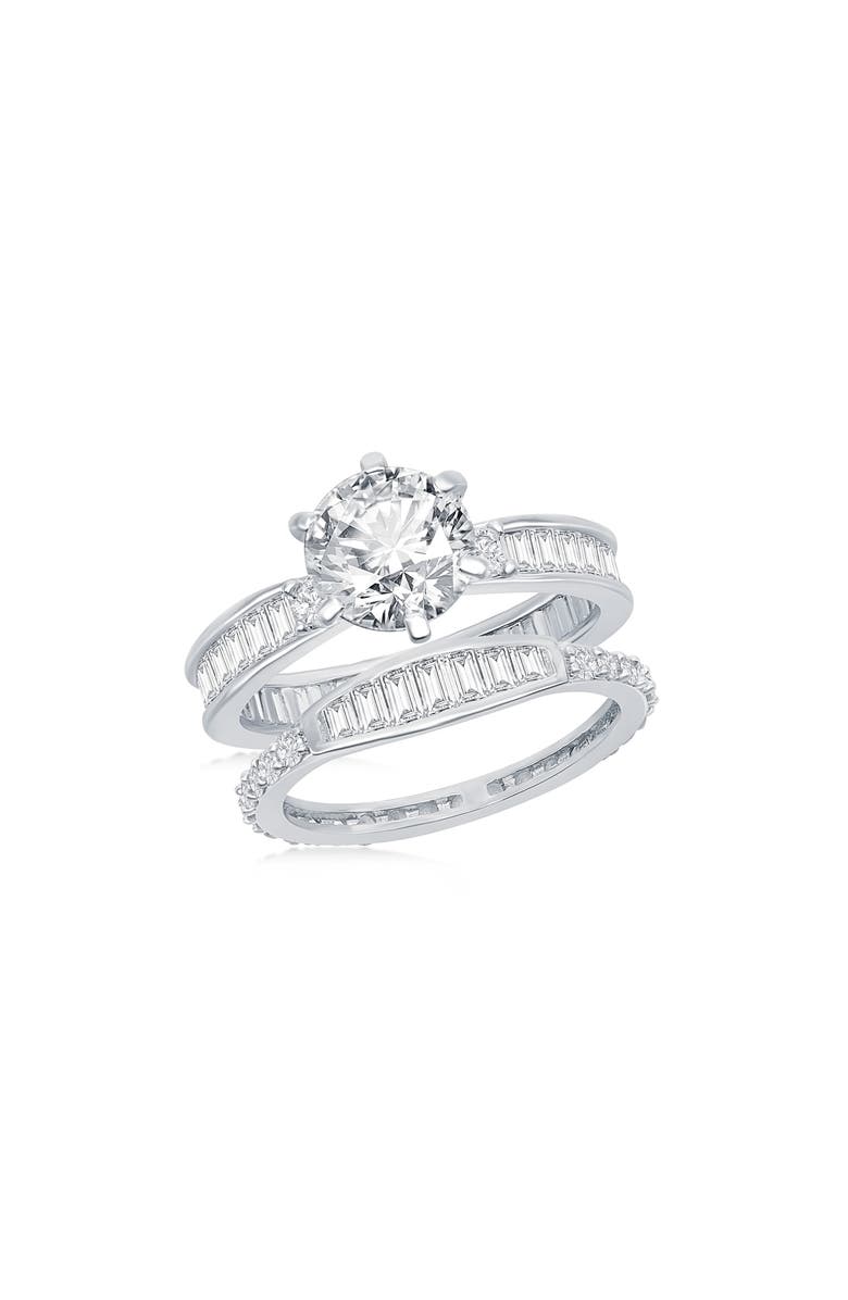SIMONA Sterling Silver Baguette & Round Cubic Zirconia Engagement Ring Set, Main, color, Silver