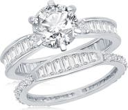 SIMONA Sterling Silver Baguette & Round Cubic Zirconia Engagement Ring Set