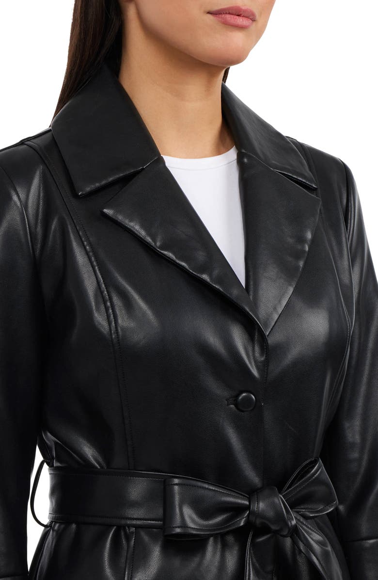 BADGLEY MISCHKA Single Breasted Faux Leather Trench Coat, Alternate, color, Black