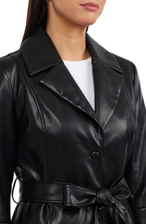 Badgley Mischka Single Breasted Faux Leather Trench Coat In Black