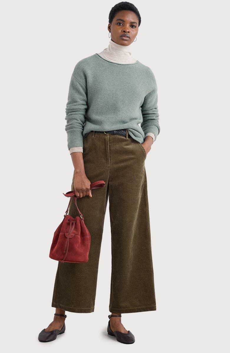 Seasalt Cornwall Asphodel Crop Wide Leg Corduroy Pants, Alternate, color, Dark Seagrass