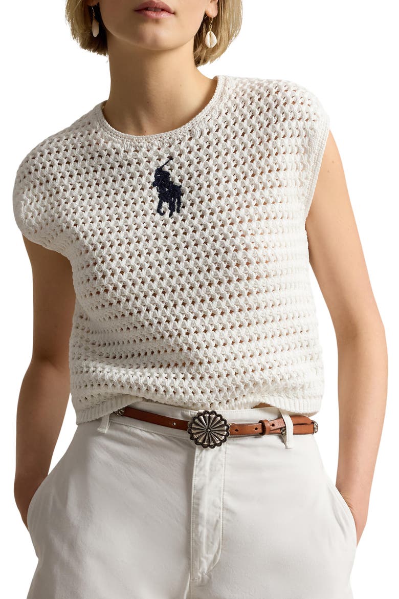 Big Pony Cotton Sweater Vest, Main, color, WHITE