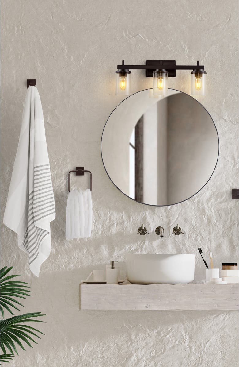 JONATHAN Y Liam 23.25" 3-Light Farmhouse Industrial Vanity Light with Bathroom Hardware Accessory Set, Alternate, color,