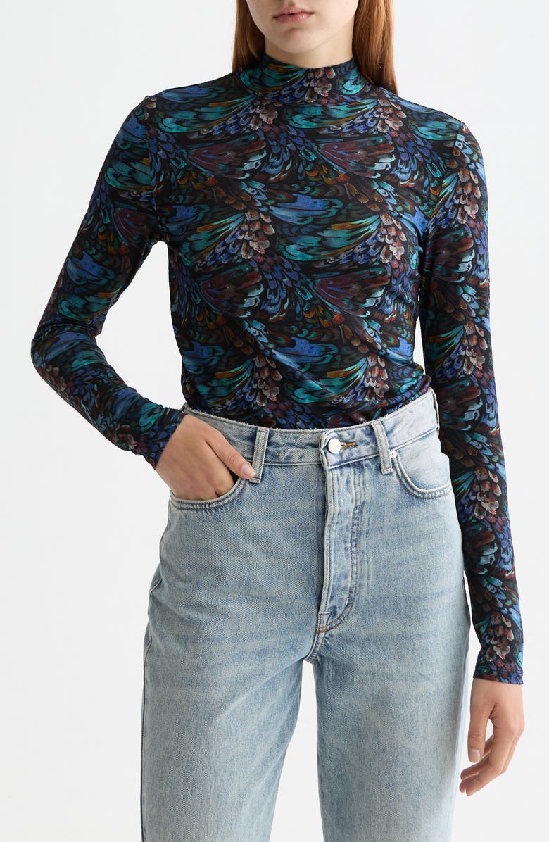 Scotch & Soda Print Mock Neck Top, Main, color, Pheasant