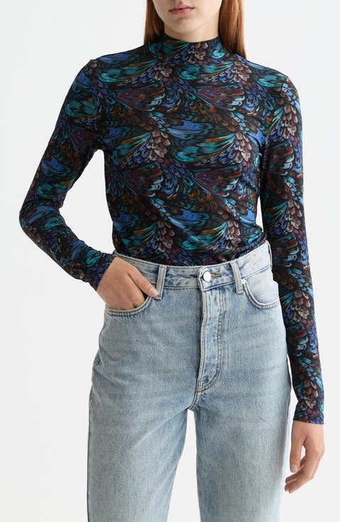 Print Mock Neck Top