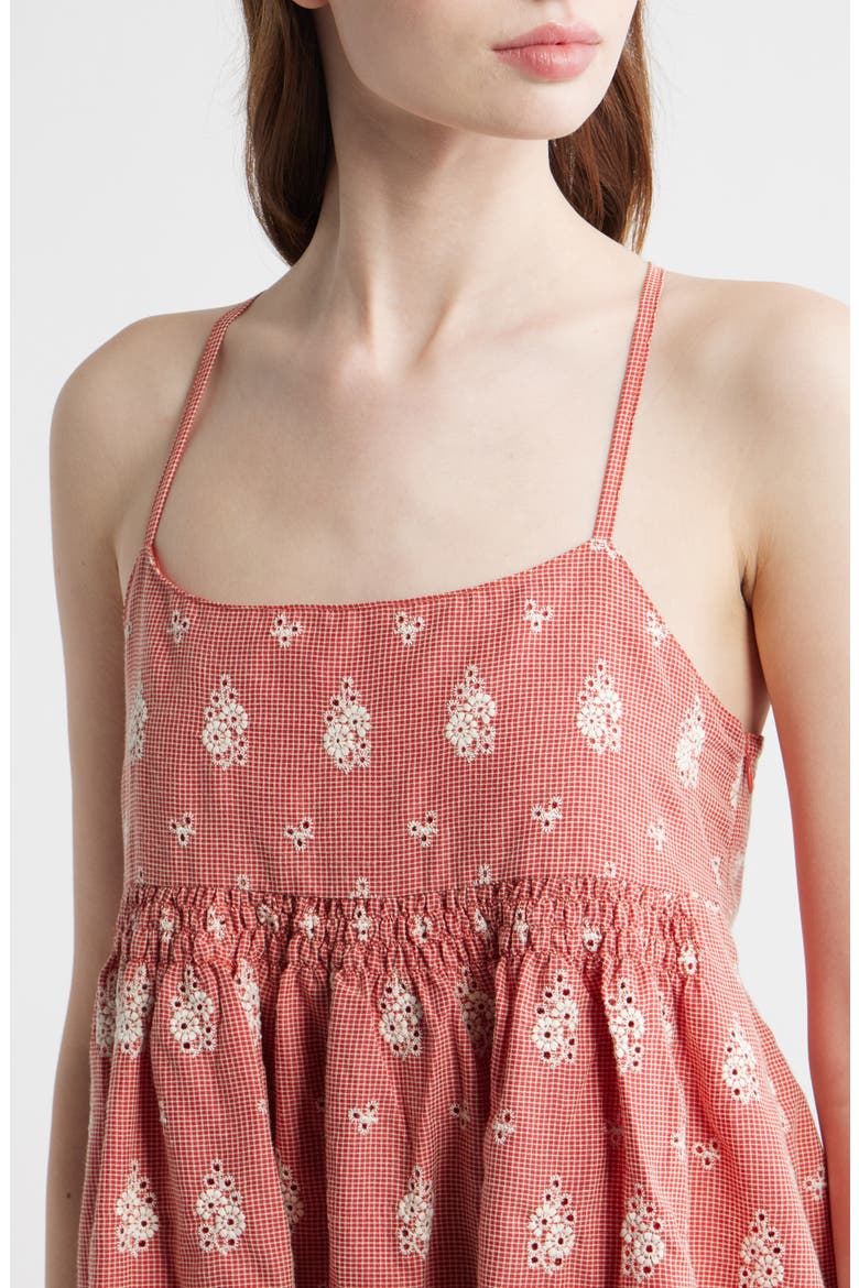 Santa Embroidered Eyelet Sleeveless Maxi Dress, Alternate, color, ROUGE
