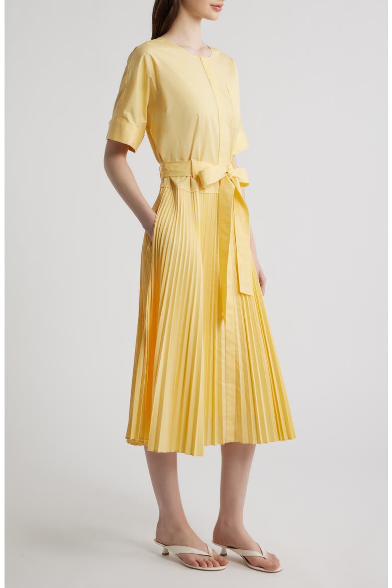 Loretta Pleated Midi Dress, Alternate, color, CHAMOMILLE
