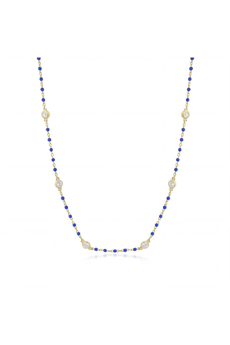 Dark Blue Bead CZ Chain Necklace, Main, color, Dark Blue