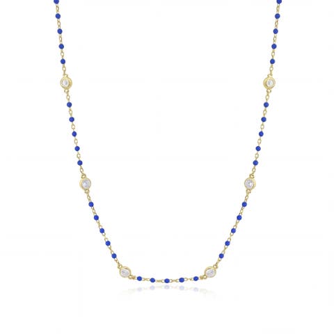 Dark Blue Bead CZ Chain Necklace