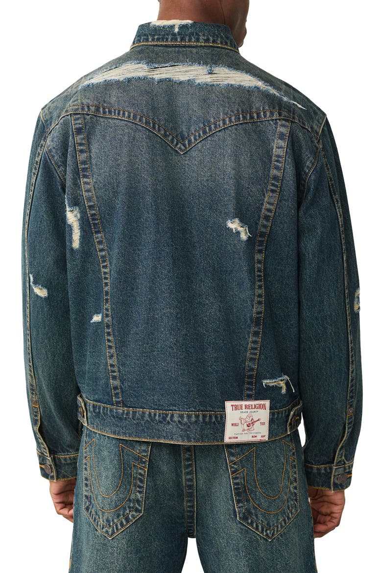 Jimmy Destroyed Oversize Denim Jacket, Alternate, color, RUSTED DENIM DARK WASH