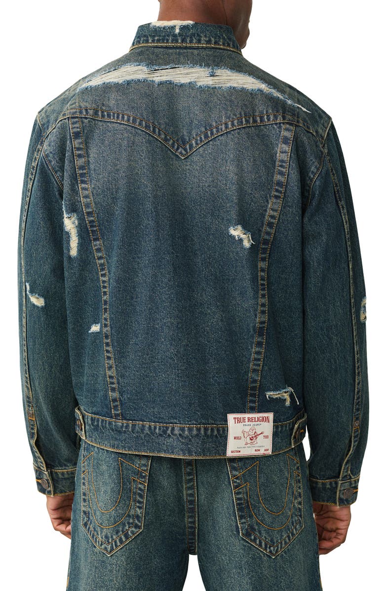 True Religion Jimmy Destroyed Oversize Denim Jacket, Alternate, color, Rusted Denim Dark Wash