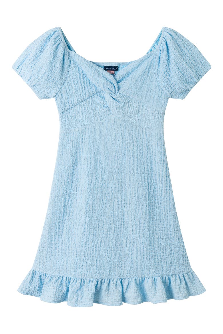 Kids' Twist Front Puff Sleeve Dress, Main, color, BLUE TWIST