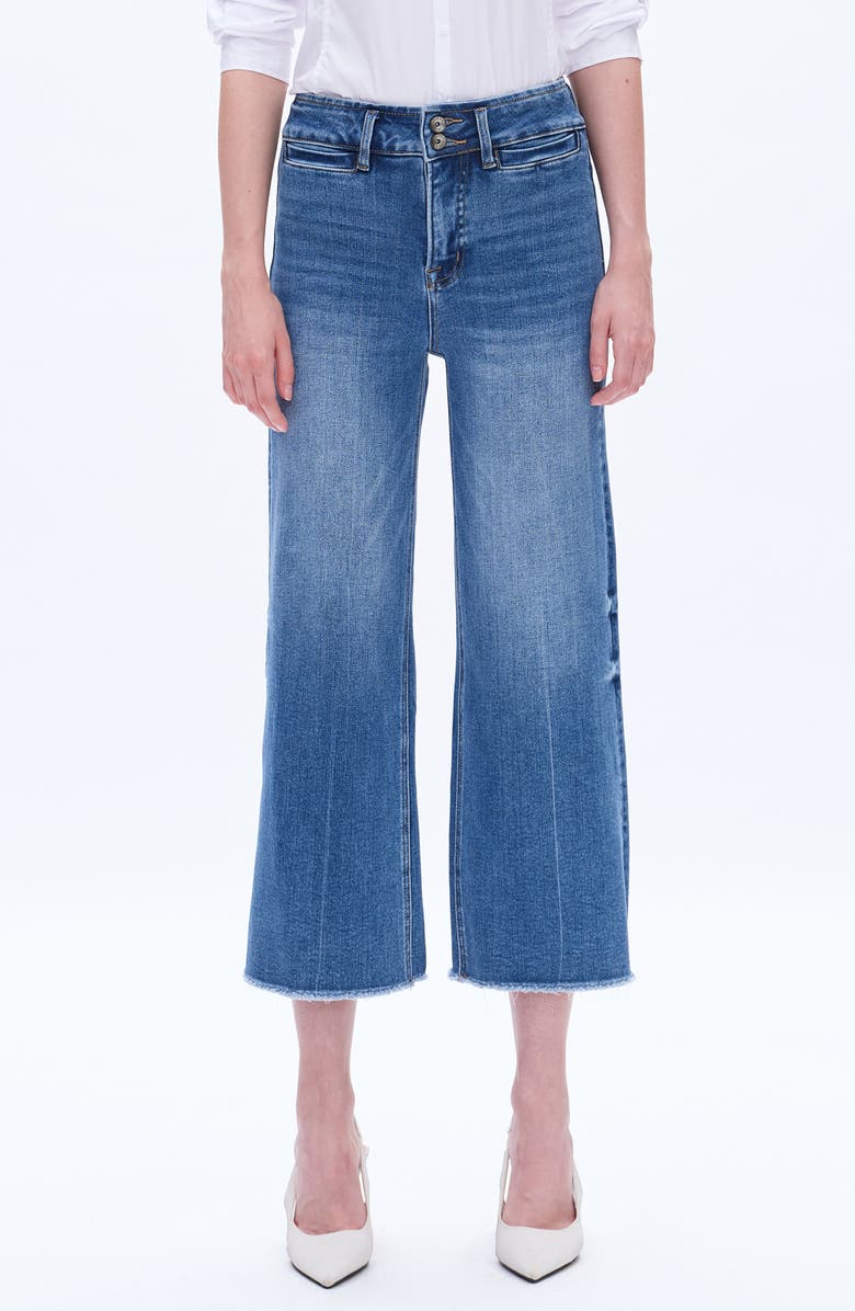 Bayeas Frayed Welt Pocket High Waist Crop Wide Leg Jeans, Main, color, Medium Blue