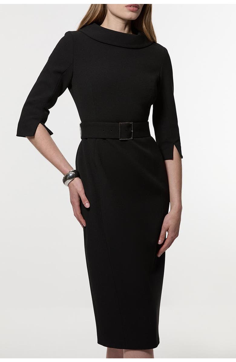 Karen Millen Crepe Roll Neck Midi Dress, Alternate, color, Black