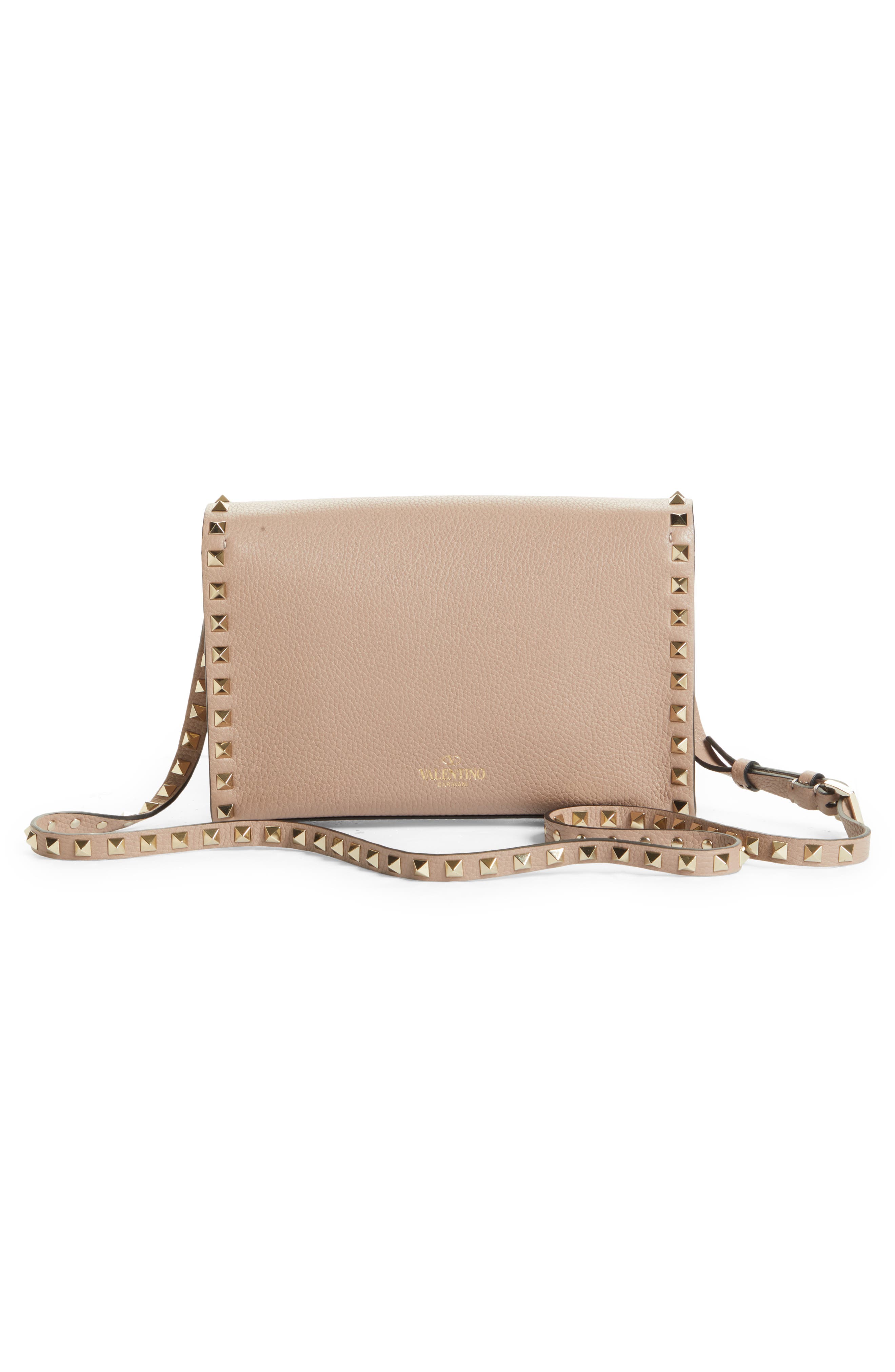 Medium Rockstud Leather Shoulder Bag, Alternate, color, POUDRE
