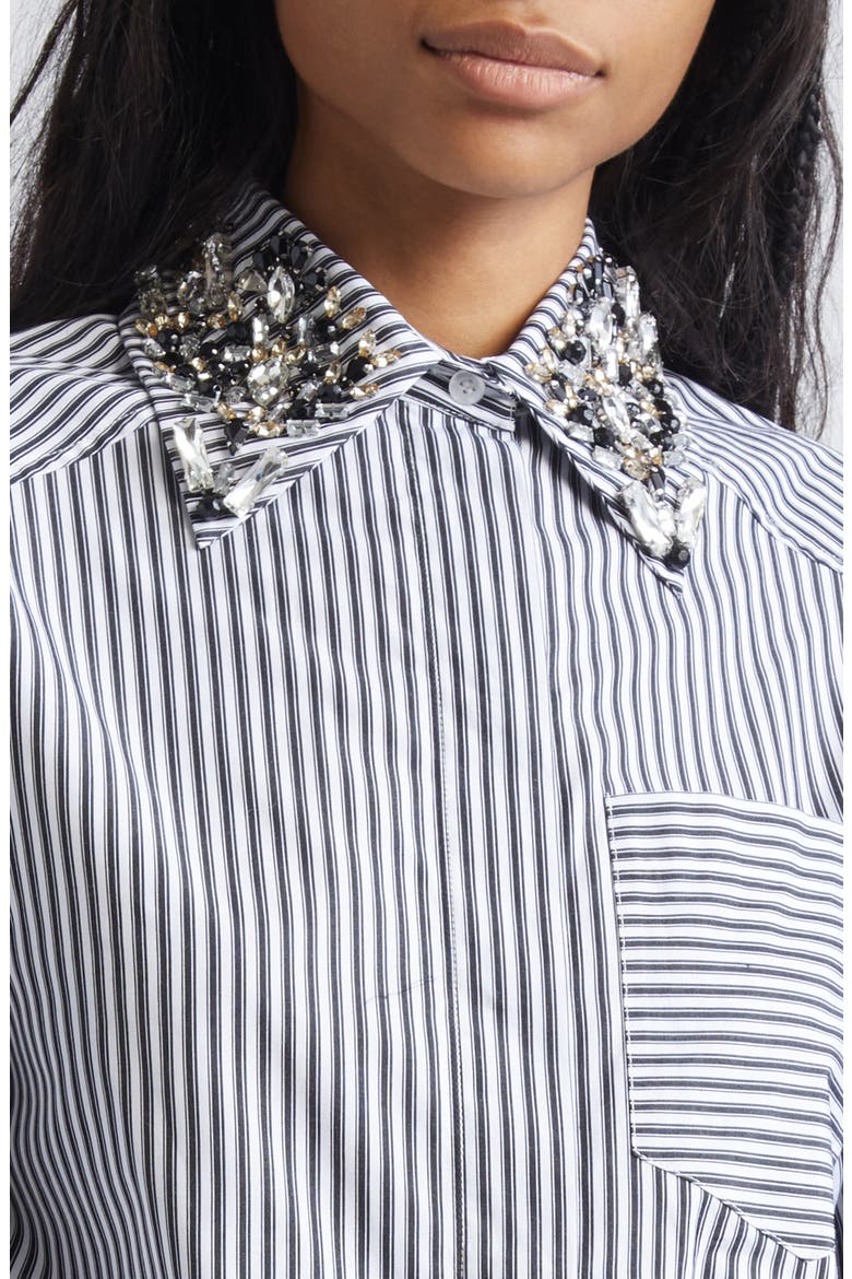 Quagga Stripe Embellished Collar Cotton Button-Up Shirt, Alternate, color, BLACK
