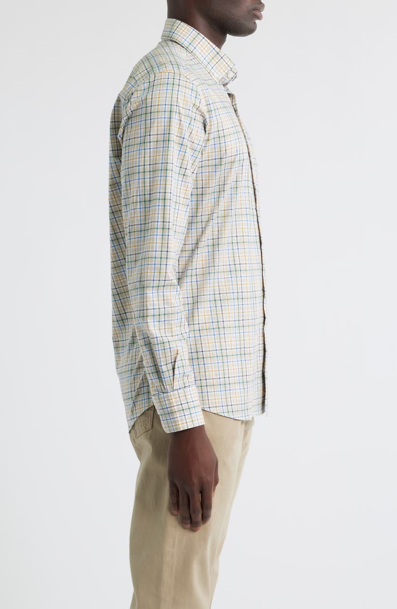 Scott Barber Regular Fit Plaid Cotton Mélange Button-Up Shirt, Alternate, color, Khaki